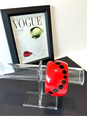 Iris Apfel HUGE Red Acrylic Bangle with Black Polka Dots VTG Bakelite Style